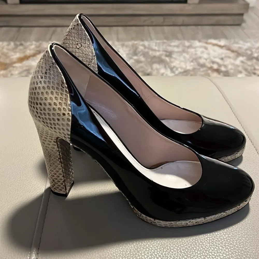 Chloe Black Patent Leather Snakeskin Embossed Block Heel Pumps Size 39 US‎ 9